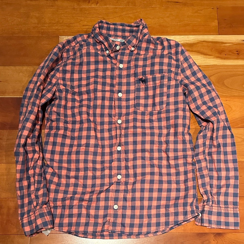 Abercrombie Kids Navy and Coral Plaid Shirt